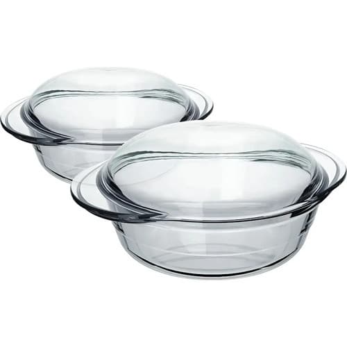 Jogo 2 Travessas Marinex Terrina Redonda 2,8l com Tampa Vidro Trasnparente