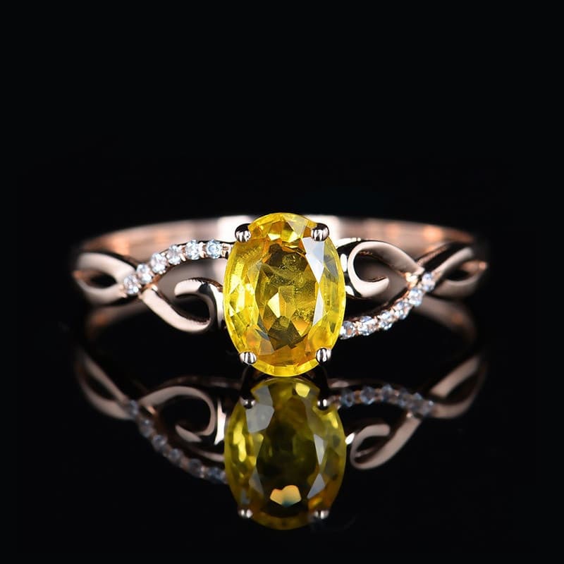 ♥ Grupo Incrustado Zircon Yellow Diamond Rose Anel Com Banho De Ouro Feminino Temperamento Jóias