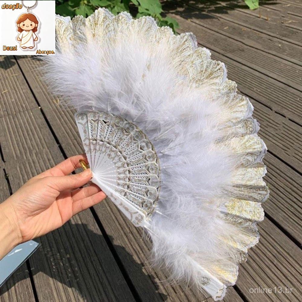 Leque De Mão Para Dança De Penas Com Padrão Chinês , Dobrável Vintage , Decoração De Enfeites Casa Faça Você Mesmo