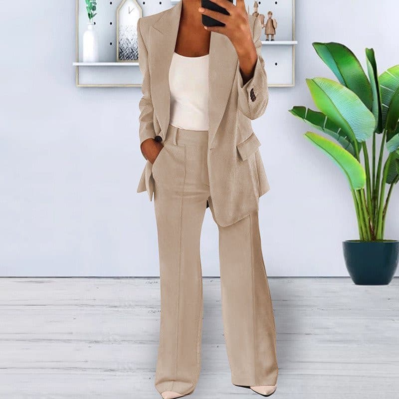 Conjunto de Blazer Cardigan Fino de Manga Longa para Mulheres com Calças 0RP5