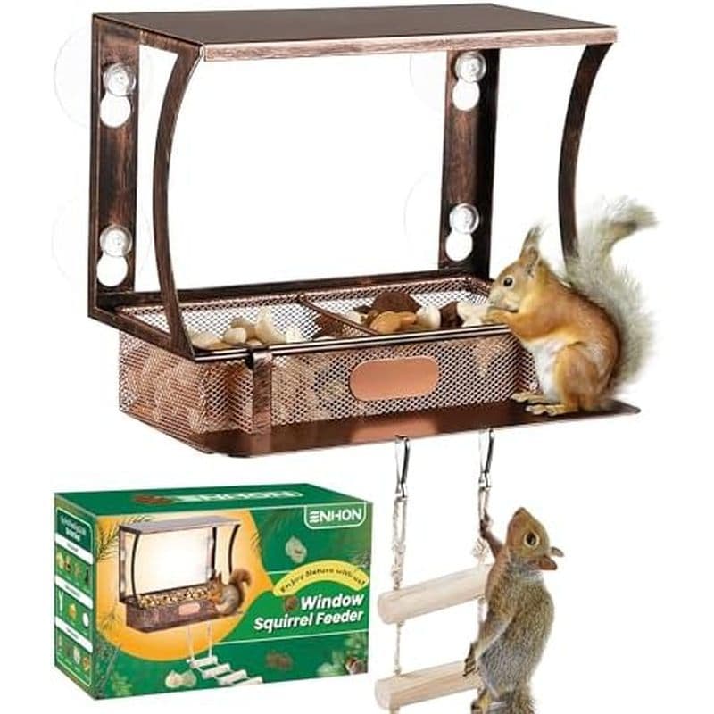 Alimentador De Esquilo De Janela Enhon , Alimentadores Metal Para Inverno Externo Com Ventosas Fortes & amp ; Escadas ,