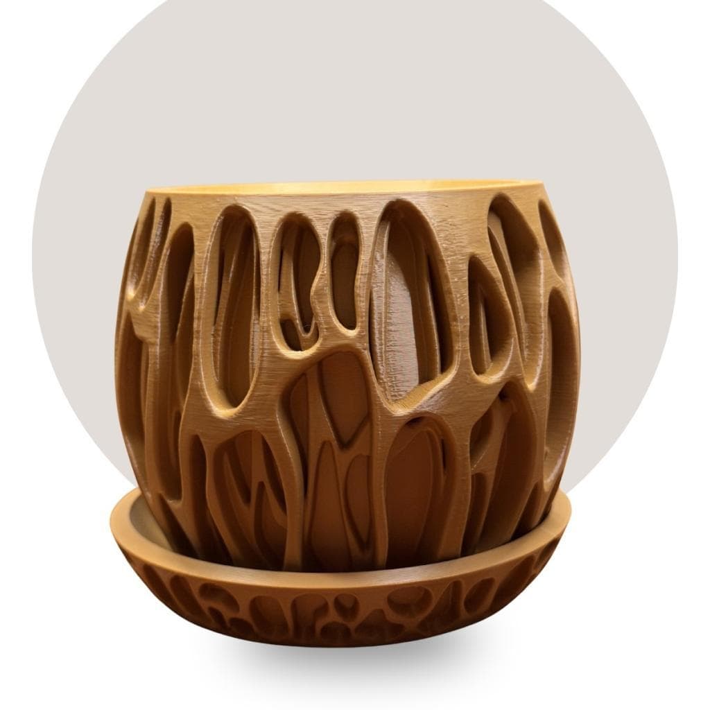 Vaso Decorativo 3D Canelado Caramelo Pés Madeira Escandinavo Pratinho Incluso Suculentas Ervas Climbr