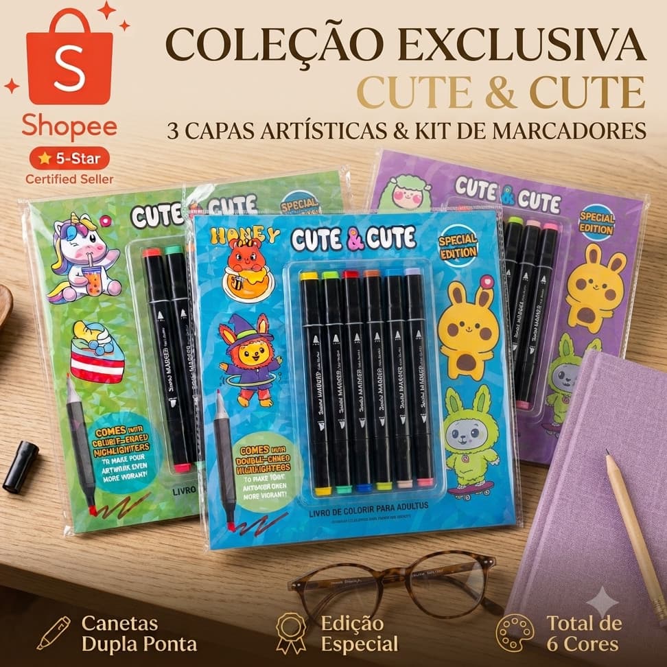 Coleção Cute & Cute Coloring Book for Adults Especial - Kit com 3 Livros de Colorir
