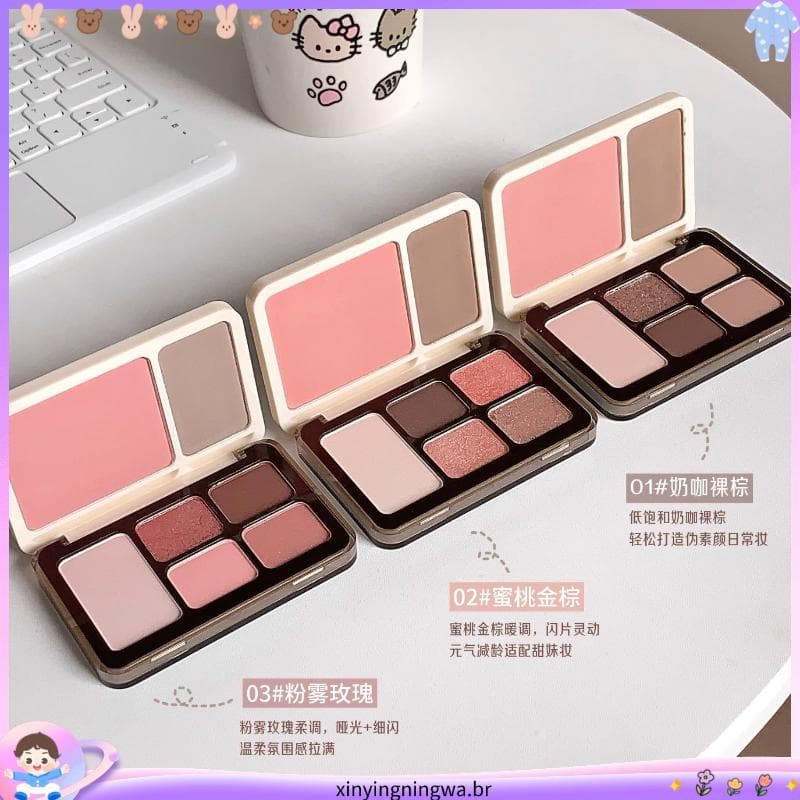 Paleta de maquiagem multifuncional multifuncional, sombra, Blush, contorno, uma paleta para obter pó delicado, criar maq