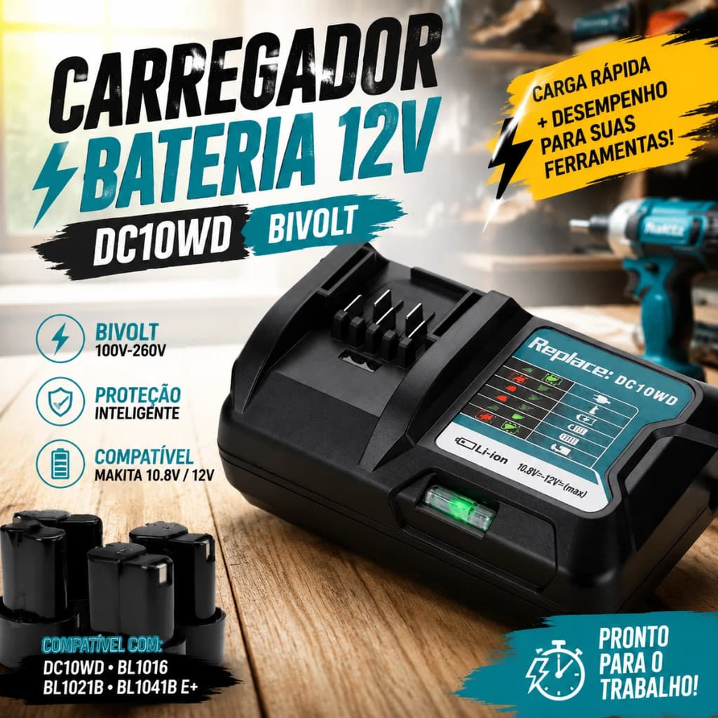 Carregador De Bateria 12V DC10WD Bivolt Para Makita 10.8V BL1016 BL1021B BL1041B