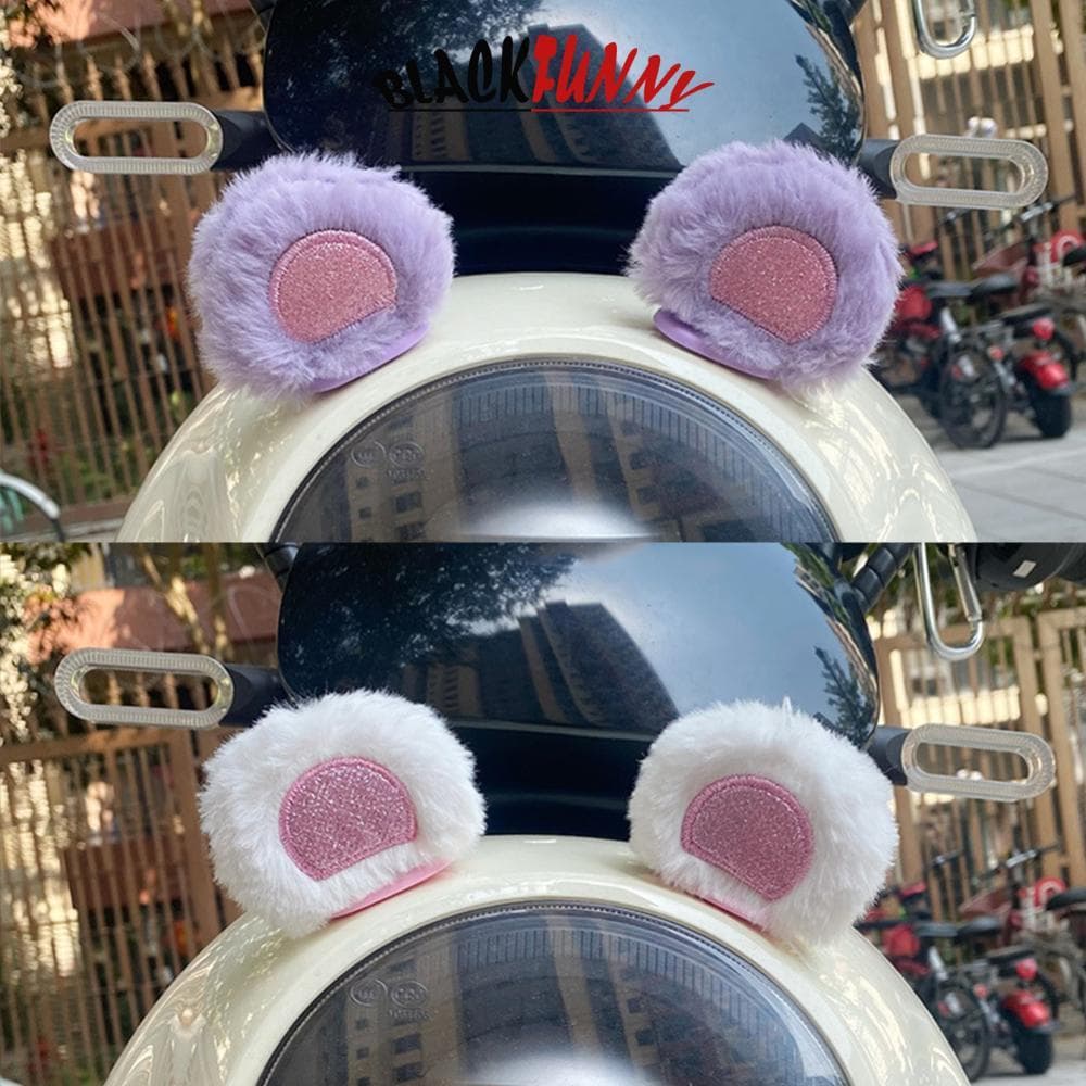 BLACKFUNNY 2 Peças Decoração De Capacete De Motocicleta De Carro Bicicleta Elétrica Macia Pelúcia Orelhas De Ursinho Par
