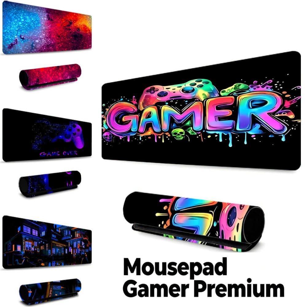 Tapete Gamer Controle Jogo Grafite Colorido, borda costurada, base borracha antiderrapante, à prova d'água mesa