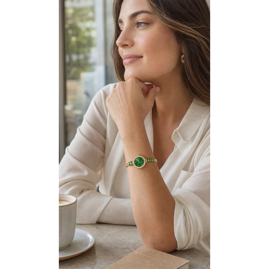 Relógio Feminino Estilo Joia com Cristais e Mostrador Redondo