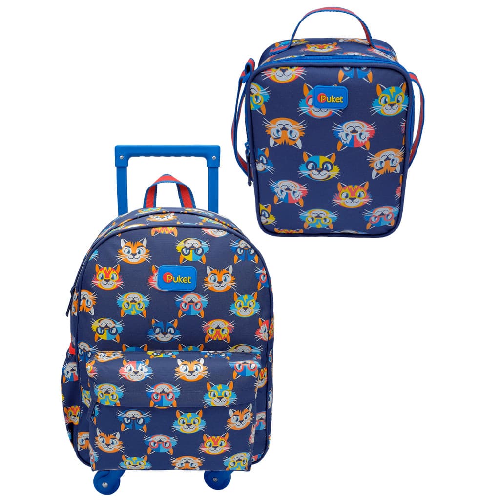 Kit Mochila de Rodinha com Lancheira Térmica Tigre Escolar Infantil Puket Original