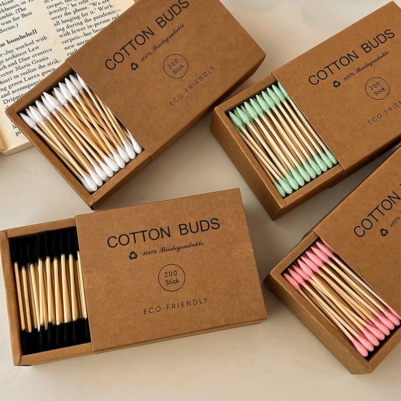 200 Varas De Madeira De Bambu Ecológica , Cotonetes De Duas Cabeças Para Limpeza De Ouvido , Removedor De Maquiagem , Re