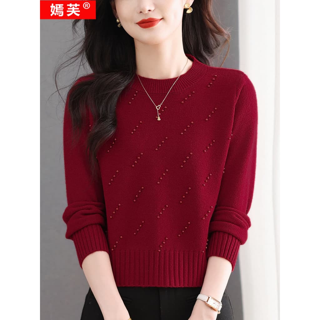 Yanfu 2025 outono inverno novo estilo malhas feminino em torno do pescoço camisola estilo ocidental camisola solta All-M