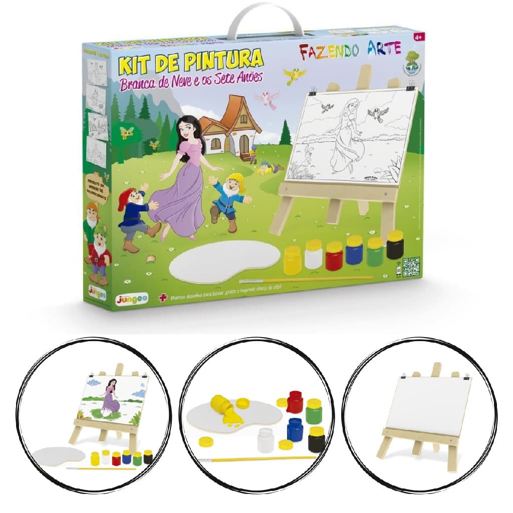 Kit Pintura Infantil Tela, Cavalete e Tintas Branca de Neve