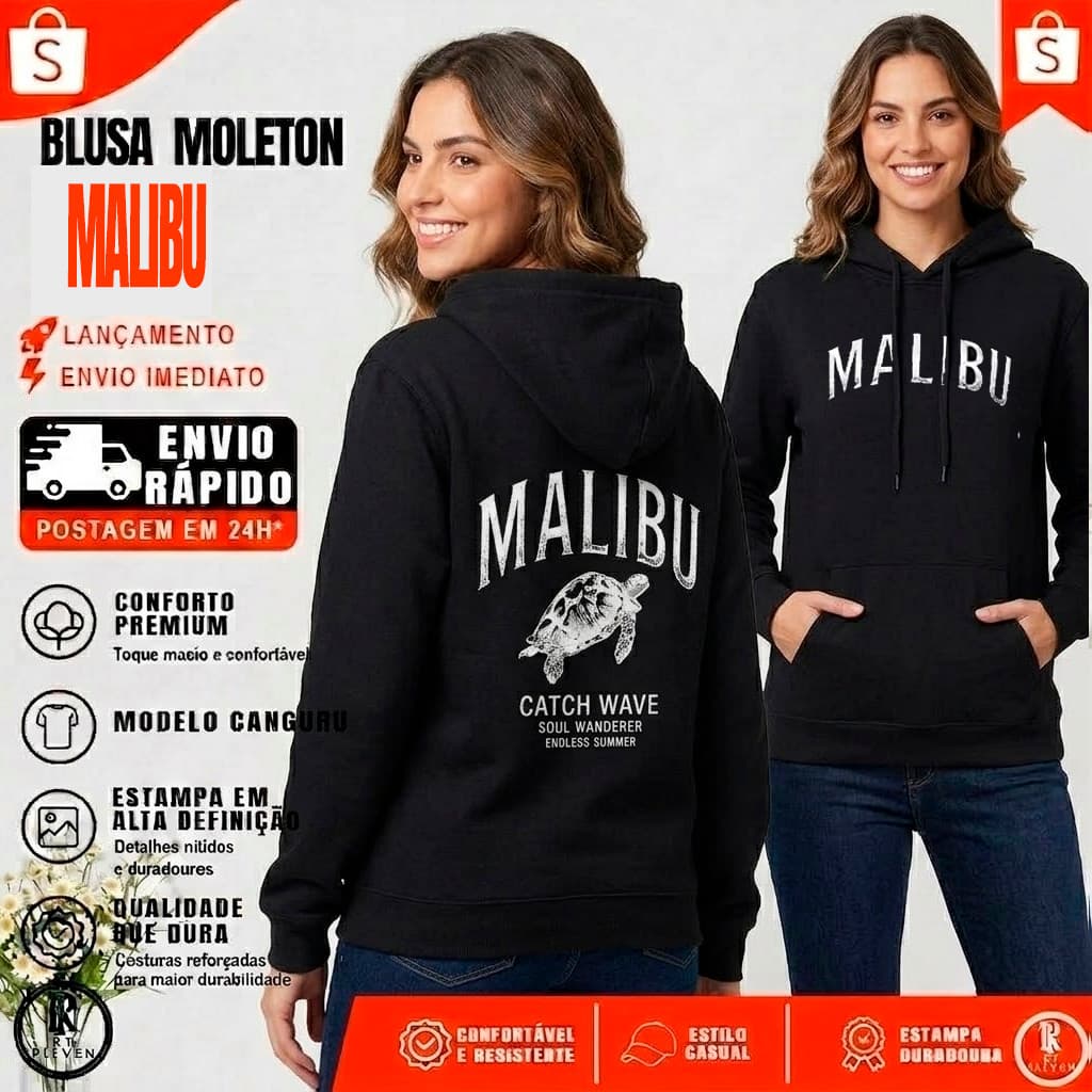 Blusa De Moletom Malibu Blusa feminina Flanelado Blusa de Frio Unissex  Blusa de Frio com Bolso e Capuz Diversas cores