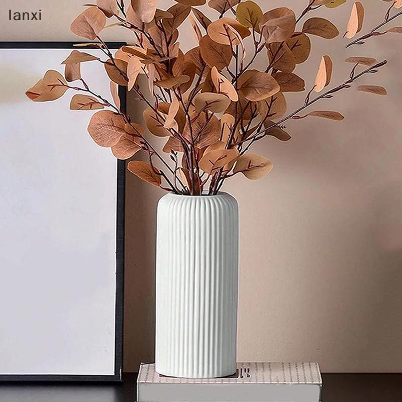 [LANXI] Vaso De Flores De Plástico Estilo Cerâmica Listrado Decorativo Moderno Arranjo De Mesa Para Casa