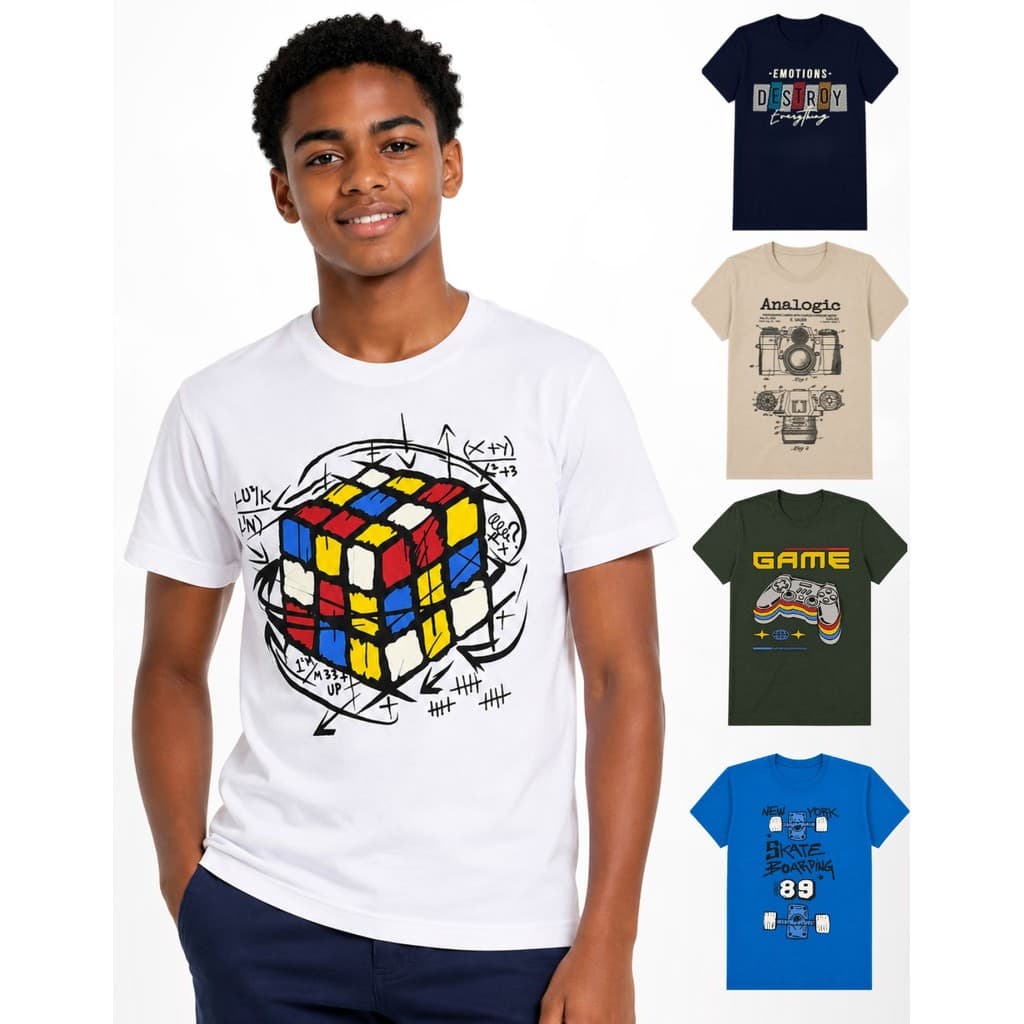 Kit 3 Camisetas Blusa Meninos Juvenil Manga Curta Infantis 100% Algodão Basica Respiravel