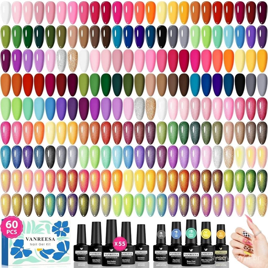 Lindo conjunto de presente adequado para o conjunto de esmaltes Vanreesa, 455 cores de esmalte, primer, esmalte colorido