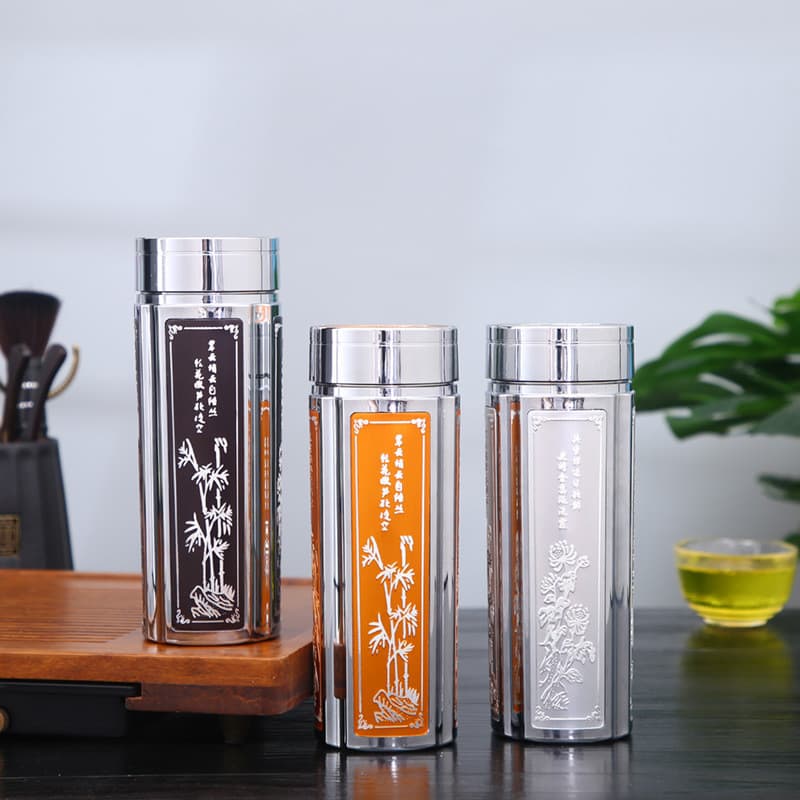 Copo térmico de prata pura de alta qualidade, criativo com motivos de flor de ameixa, orquídea, bambu, crisântemo, copo