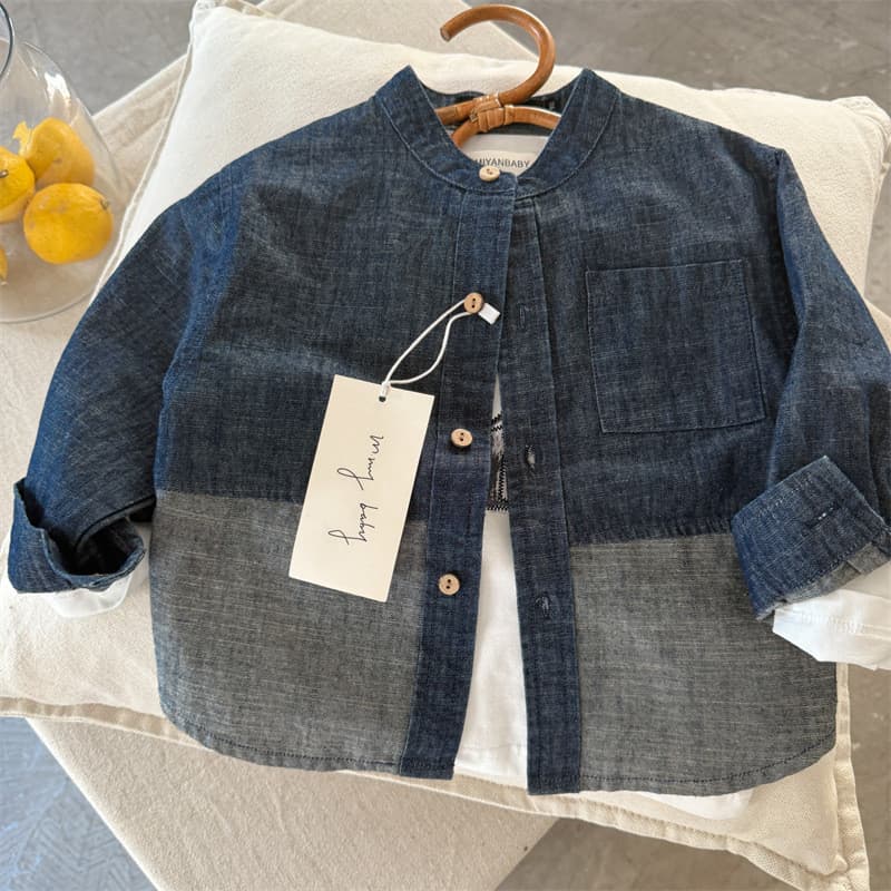 Crianças jaqueta 2026 lantejoulas outono meninos meninas Retro Denim jaqueta bebê em torno do pescoço contraste cor cami