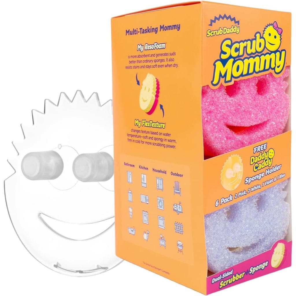 Esponjas de Cozinha Scrub Mommy (6) + Suporte para Esponjas Daddy Caddy - Esponjas de Limpeza Sem Riscos para Louças e E