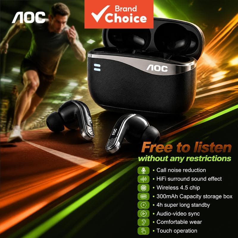AOC ACT4625 Fone de Ouvido Bluetooth Sem Fio, Fones de Ouvido 2.4G, Dongle, Modo de Jogo de Baixa Latência, Fones de