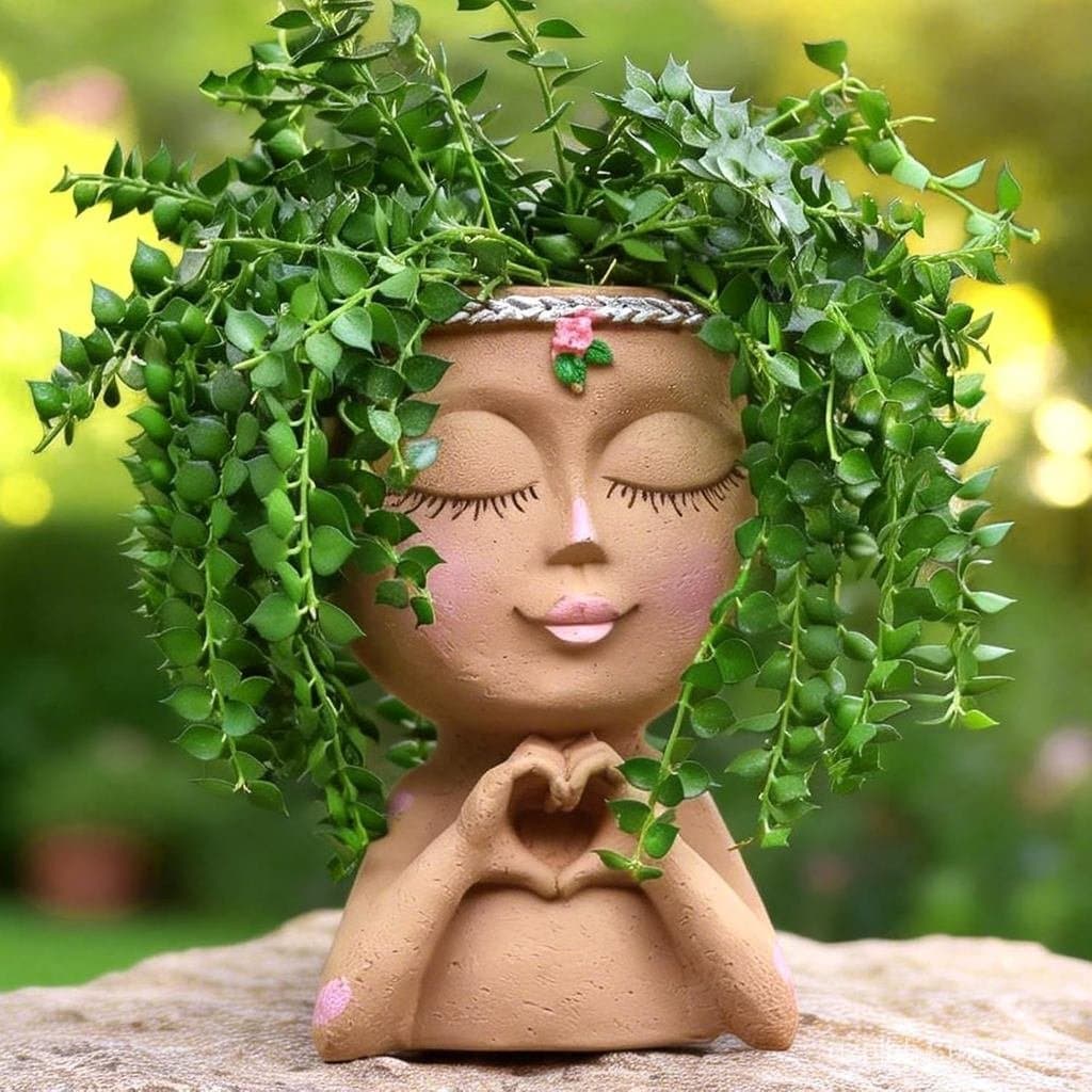 Vaso de Plantas em Forma de Rosto com Mãos em Forma de Coração, Vaso de Resina para Plantas de Interior, Vasos Fofos par