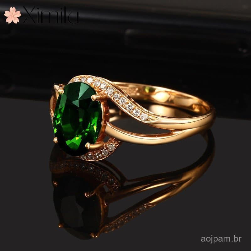 ❤ Original novo estilo esmeralda pedra preciosa 18K rosa anel de ouro feminino jóias de aniversário