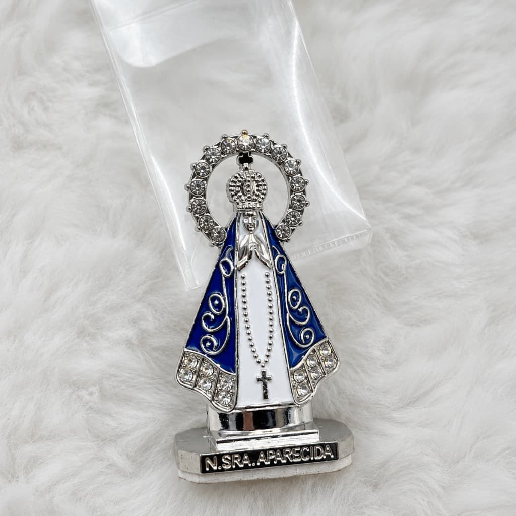 Kit 3 Imagens Nossa Senhora Aparecida Prata para Carro Decoração Religiosa