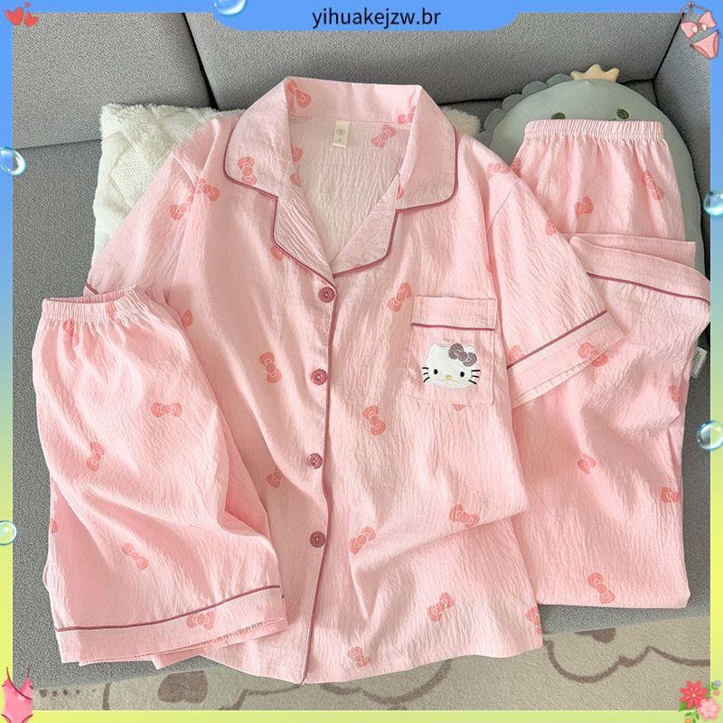 Bonito melodia pijamas feminino primavera verão novo estilo nuvem algodão dos desenhos animados menina calças de manga c