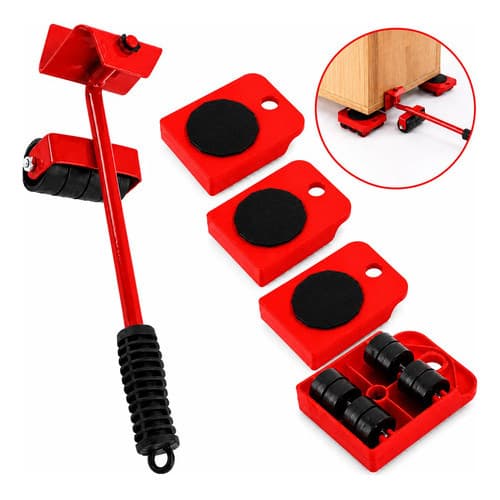 Kit Movedor de Móveis com Alavanca e 4 Plataformas com Rodinhas Suporta até 150kg para Sofá Armário Geladeira