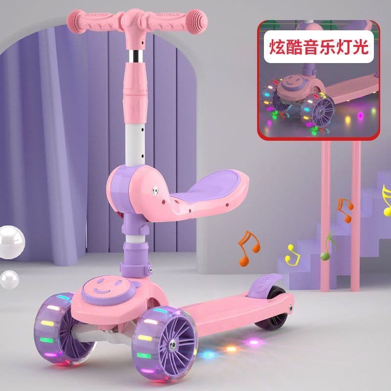 Scooter infantil com assento pode ser montado pode andar de 1-2-345-67 anos de idade homens mulheres três em um metro de