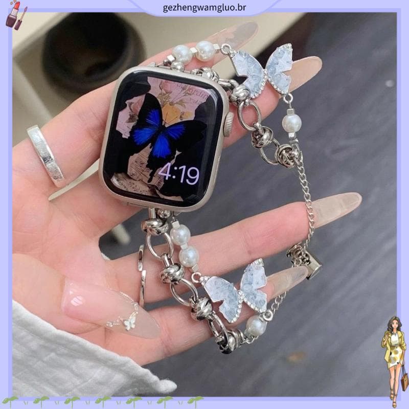 Borboleta Huawei 89 pulseira pérola adequada para Apple Xiaomi 89 relógio corrente fragrância ins pulseira Universal
