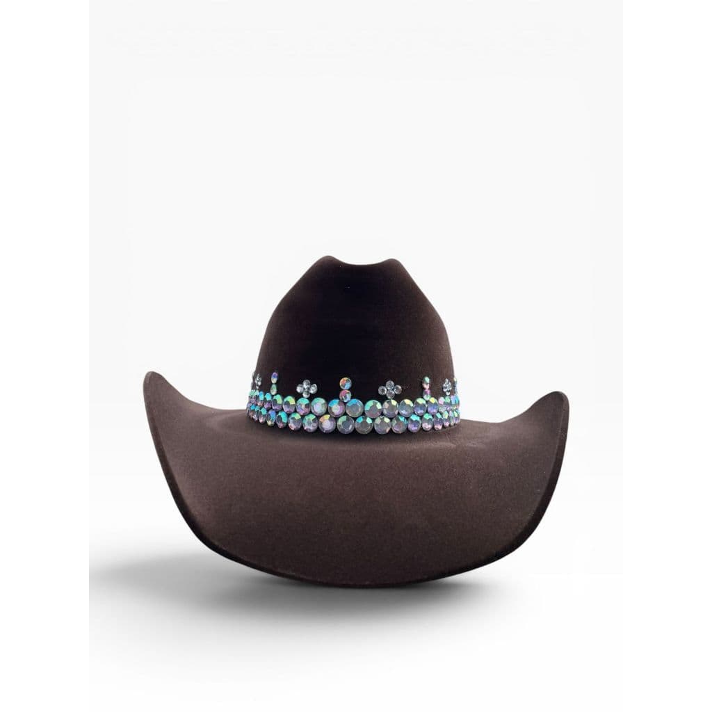 Chapeu Country Americano Marrom Com Stress Cristais Pedrarias Rodeio Festa Peao Feminino Cowgirl