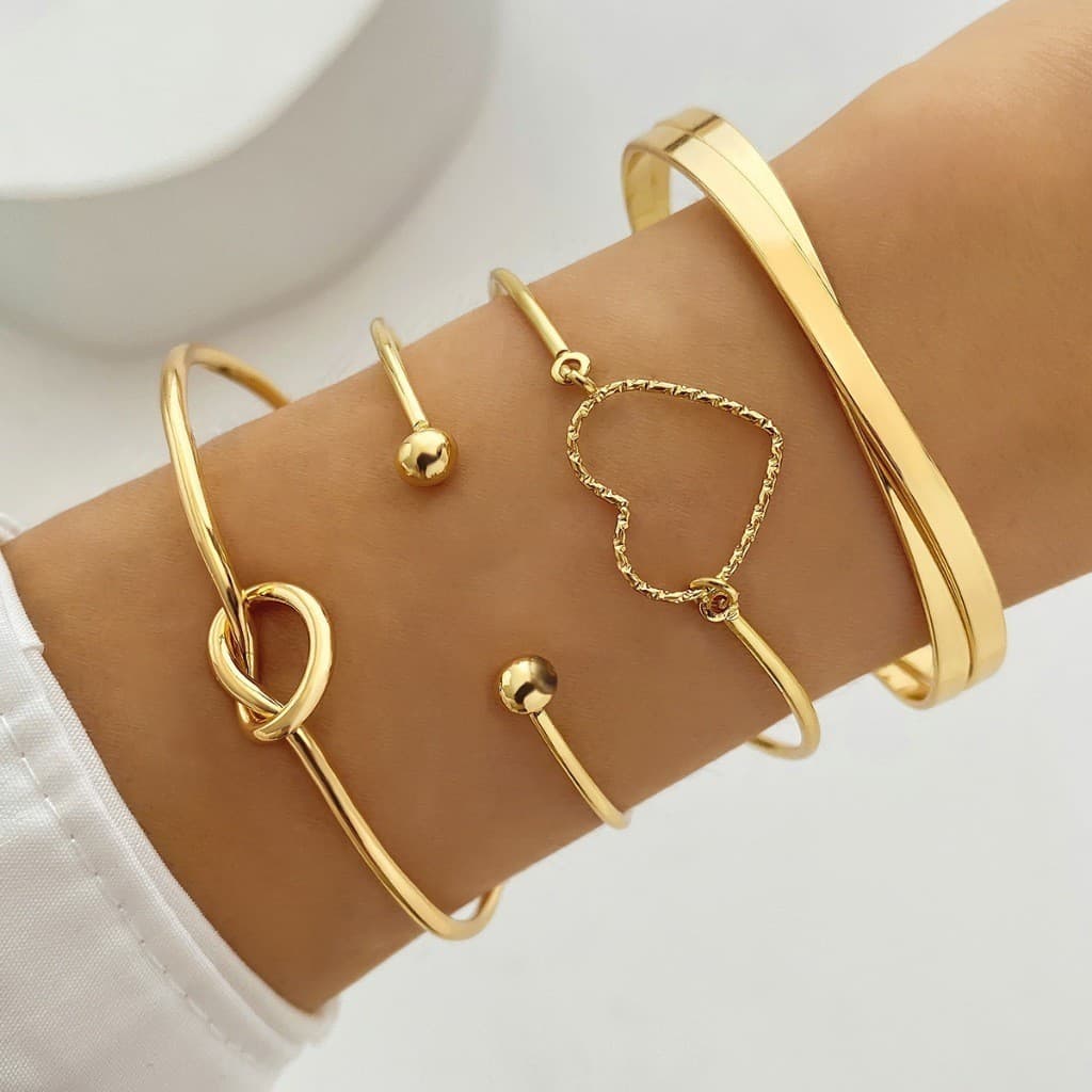 4 pçs/set Conjunto Pulseira Banhada A Ouro Criativa Pulseira Vintage Joias Femininas 4 pçs/set Pulseira banhada a prata