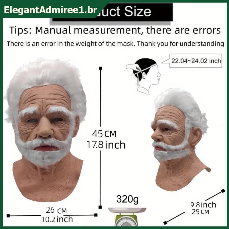 ELEGA 1 Peça Decoração De Halloween Homem Máscara Cabeça Cheia Rosto Realista Silicone Vovô Simulação Suprimentos Festa
