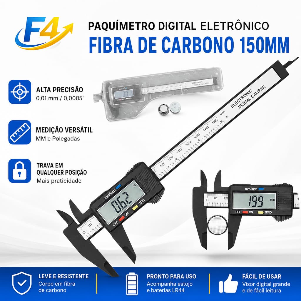 Paquímetro Digital 150mm 0,01mm Alta Precisão Profissional LCD