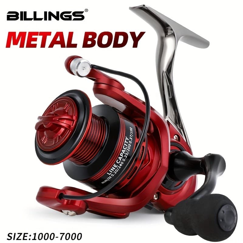 Carretilha de Pesca BILLINGS GLA Série 1000-7000, Relação de Transmissão 5.2:1, Freio Máximo de 26LB, Design Preto e Ver