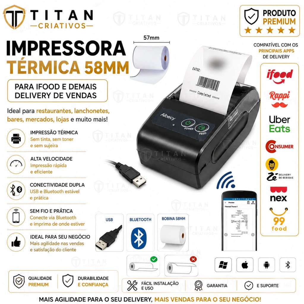 Mini Impressora Portatil Bluetooth Termica 58mm Android Ios