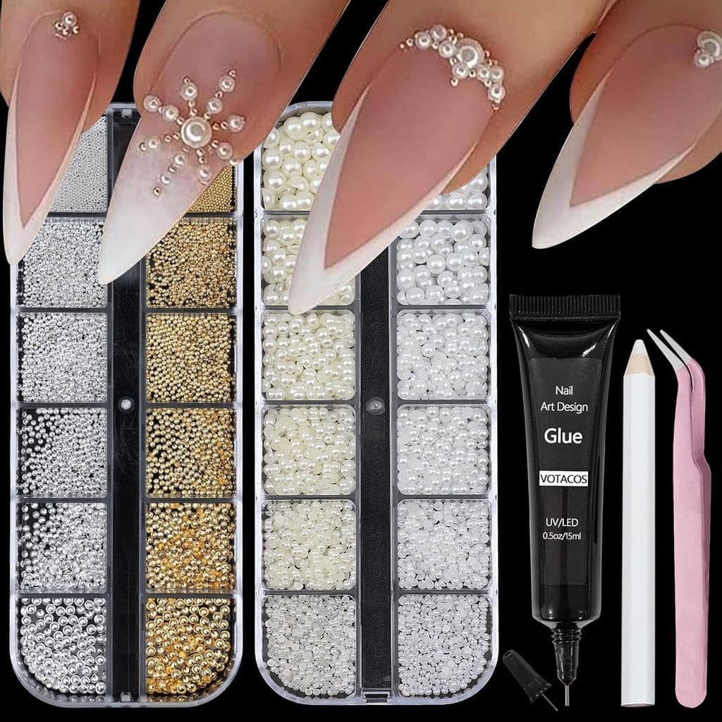 Pérolas para Arte de Unhas com Strass para Unhas, Gel Adesivo, Pérolas de Fundo Plano, Acessórios Luxuosos para Unhas, J