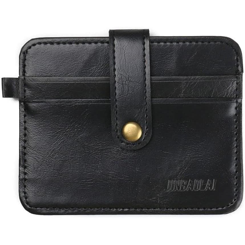 gofidin Porta-Cartões Preto para Homens, Couro, Pequena Carteira para Identificação e Cartões de Crédito, Porta-Chaves,