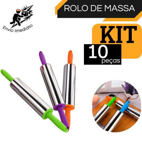 Kit 10 Rolo de Massa Pizza Macarrão Pão Giratório Inox Profissional para Cozinha