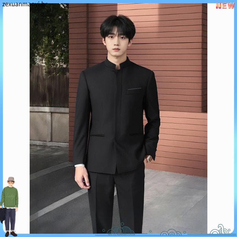 SBKS novo estilo chinês gola alta nakahara terno masculino estilo nacional noivo terno de casamento fino-ajuste botão oc
