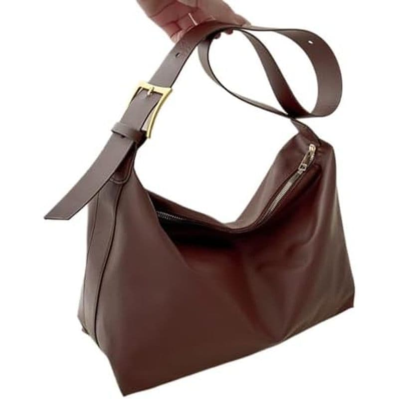 Bolsa De Ombro Elegante De Couro PU-Hobo Versátil Com Alça Ajustável E Fecho De Zíper (Cor Café)