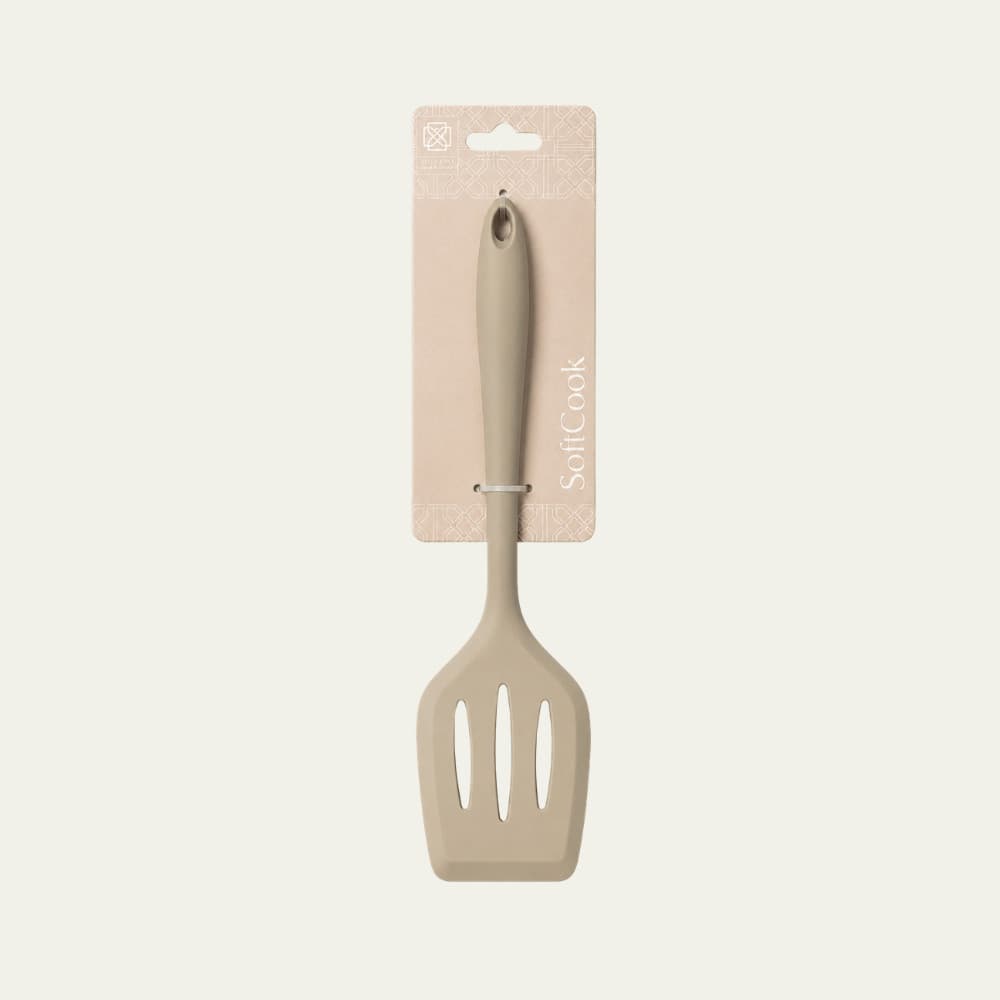 Utensílio de Cozinha Espátula Vazada Silicone Bege - Doremi Casa e Decor