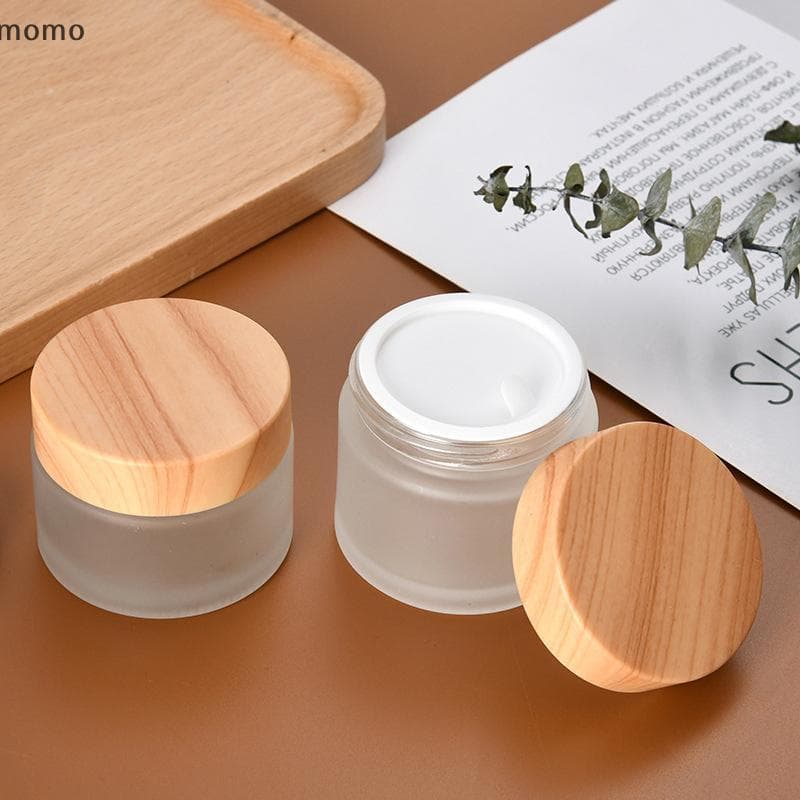[momo] Mini Potes De Vidro Fosco Recarregáveis Com Tampas De Grãos De Madeira Para Cosméticos