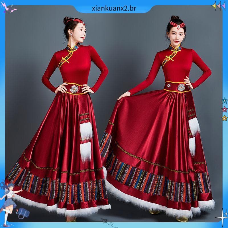 T tibetano novo estilo traje de dança saia adulto traje arte exame prática desempenho étnico grande balanço saia