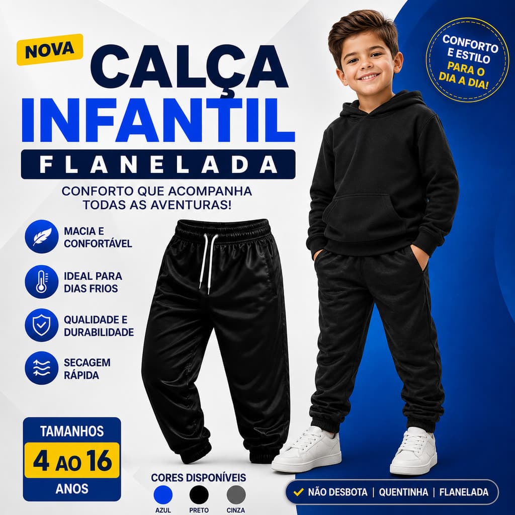 Calça Jogger Infantil Flanelada do 10 ao 16 Seu Filho no Estilo