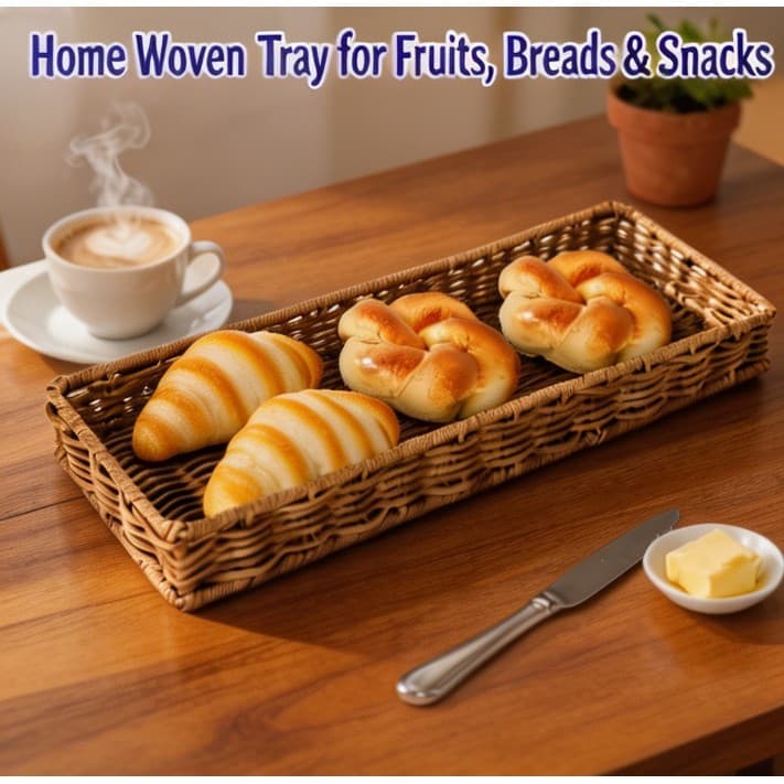 Cesta De Pão Retangular Tecida-Bandeja De Armazenamento Estilo Rattan Para Frutas , Lanches , Legumes