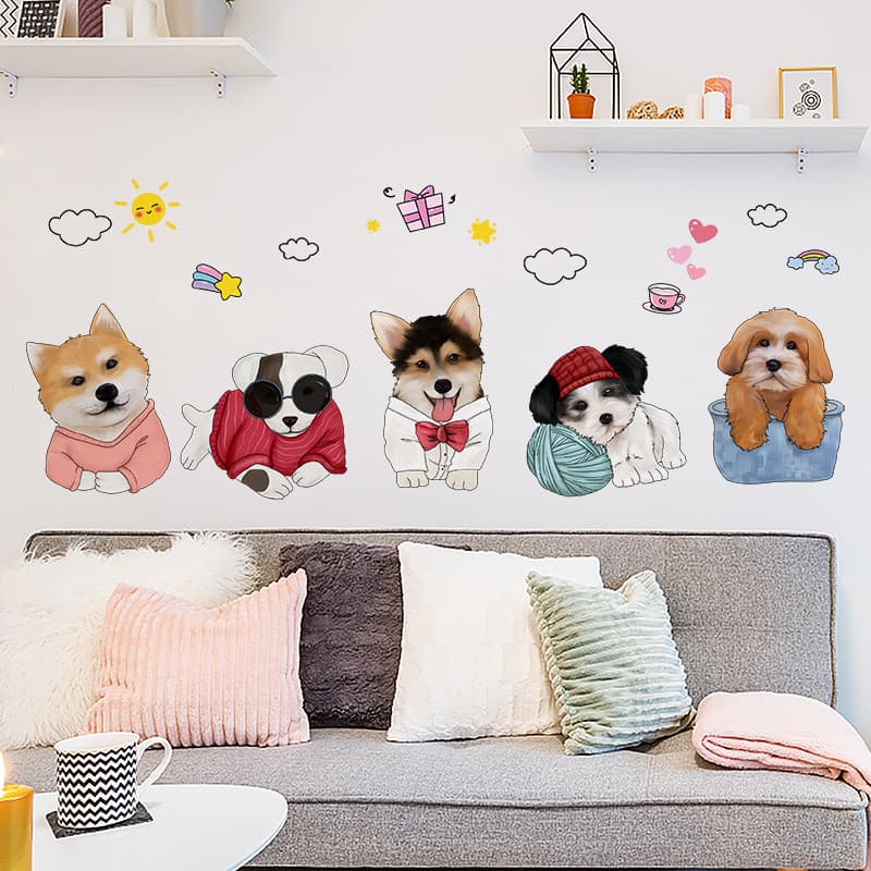 3D tridimensional dos desenhos animados bonito cão adesivos auto-adesivo decoração de parede do quarto das crianças jard