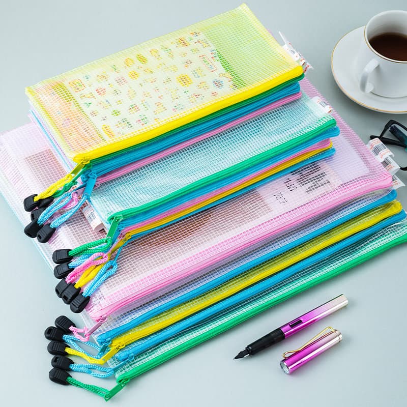 Saco de arquivo com zíper tipo a5/a4/a3 Saco de grade Saco de estudo Pasta Saco de arquivo Plástico transparente à prova