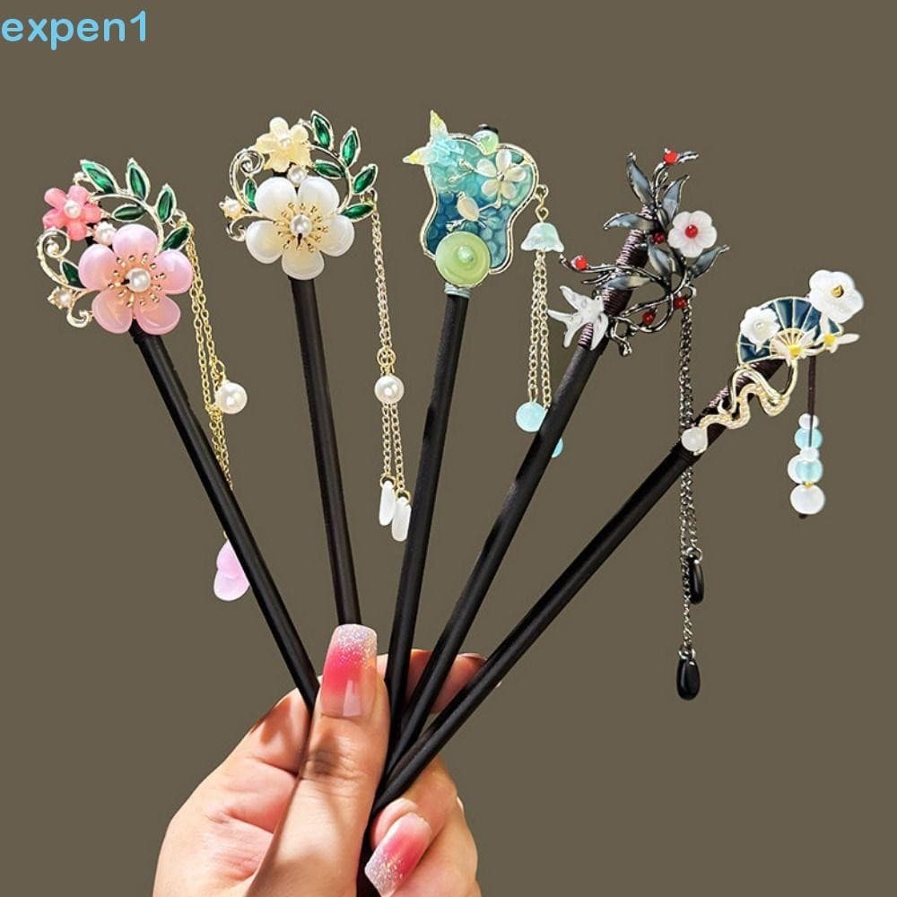 EXPEN Presilha de Cabelo Floral, Estilo Vintage Hanfu Chinês, Garfo de Cabelo Artesanal com Franjas